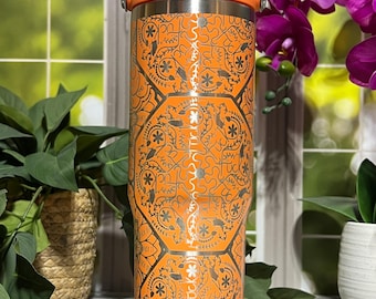 Laser Engraved Cuss Word Mandala Tumbler, 30oz Insulated Stainless Steel Flip Top Cup
