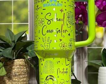 School Counselor Laser Engraved 40oz Tumbler with Handle Lid and Straw, Custom Engraved Seamless Tumbler, Double Wall Insulated Cup