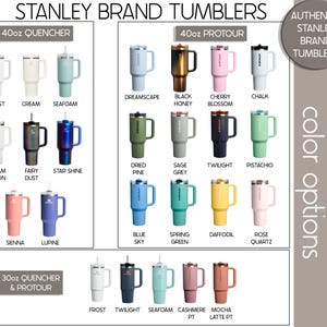 a collection of 40oz stainless steel tumblers in various colors, including cream, frost, and strawberry, as well as 40oz stainless steel tumblers in different colors like black, pink, and yellow.