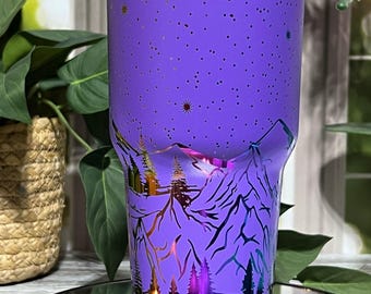Bergszene Natur Laser gravierte 20 Unzen / 30 Unzen Becher mit Schiebeverschlussdeckel, benutzerdefinierter nahtloser Becher, doppelwandiger Isolierbecher