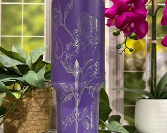 Gobelet lys calla et roses gravés au laser, tasse isotherme violette en acier inoxydable 40 oz