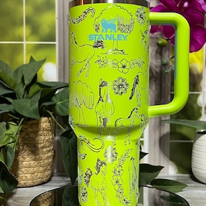 Horses Laser Engraved 40oz Tumbler with Handle Lid and Straw, Custom Engraved Seamless Tumbler, Double Wall Insulated Cup