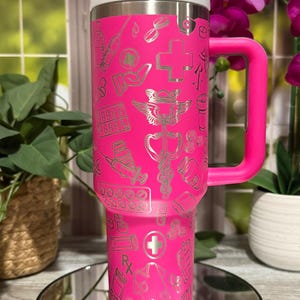 Pharmacy Laser Engraved 40oz Tumbler with Handle Lid and Straw, Custom Engraved Seamless Tumbler, Double Wall Insulated Cup