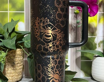 Honey Bees Distressed Engraved Tumbler | 40oz Seamless Mug with Straw | Bee Lover Gift | Custom Laser Cup | Double Wall Insulated