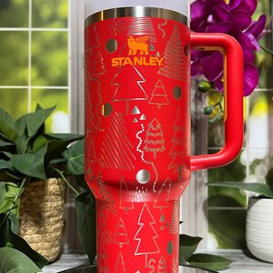 Christmas Tree Doodles Laser Engraved 40oz Tumbler with Handle Lid and Straw, Custom Engraved Seamless Tumbler, Double Wall Insulated Cup