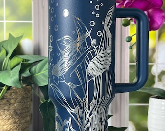 Mermaids Laser Engraved 40oz Tumbler with Handle Lid and Straw, Custom Engraved Seamless Tumbler, Double Wall Insulated Cup