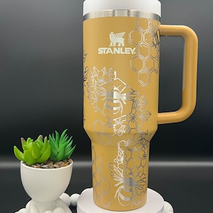 Honey Bees Laser Engraved 40oz Tumbler with Handle Lid and Straw, Custom Engraved Seamless Tumbler, Double Wall Insulated Cup