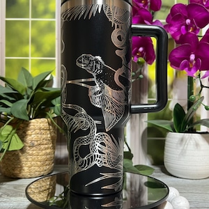 Iguanas & Snakes Laser Engraved 40oz Tumbler with Handle Lid and Straw, Custom Engraved Seamless Tumbler, Double Wall Insulated Cup