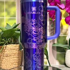 Honey Bee Engraved Tumbler | 40oz Seamless Mug with Straw | Bee Lover Gift | Custom Laser Cup | Double Wall Insulated