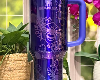 Honey Bee Engraved Tumbler | 40oz Seamless Mug with Straw | Bee Lover Gift | Custom Laser Cup | Double Wall Insulated