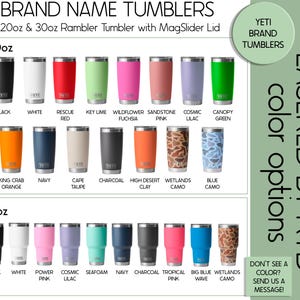 a coffee cup with the names and colors of the cups