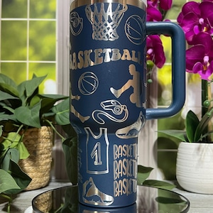 Basketball Player Sports Laser Engraved 40oz Tumbler with Handle Lid and Straw, Custom Engraved Seamless Tumbler, Double Wall Insulated Cup