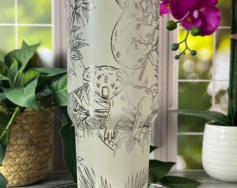 Koalas Laser Engraved 40oz Tumbler with Handle Lid and Straw, Custom Engraved Seamless Tumbler, Double Wall Insulated Cup