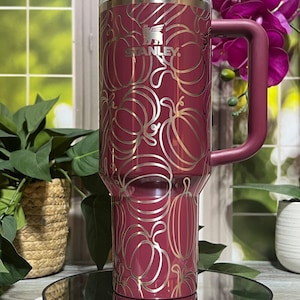 Pumpkin Burst Laser Engraved Tumbler, Custom Stainless Steel Handled Cup, Personalized Fall Drinkware Gift