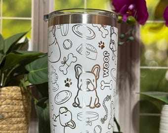 Laser Engraved French Bulldog Tumbler: 20oz/30oz Insulated Cup