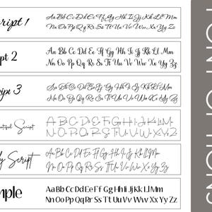a collection of various font styles and script types, including script 1, script 2, script 3, beautiful script, lovely script, and simple script.