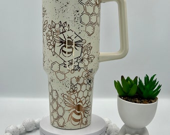 40oz Engraved Bee Keeper, Honey, Floral, Tumbler With Handle