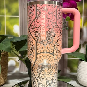 Cuss Word Mandala Tumbler | F*ck Mandala 40oz Cup | Funny Gift for Her | Laser Engraved Seamless Tumbler | Insulated with Handle