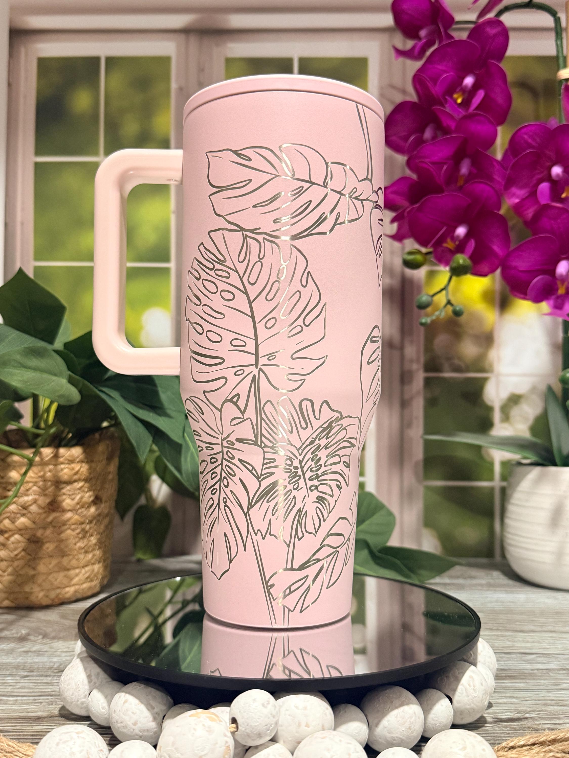 U*B様 BRUNT エッジスタンド　オリーブカラー Custom Laser Engraved Monstera Leaves Tumbler, Double-wall