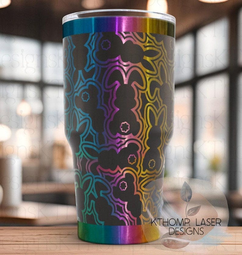 Laser Engraved Bunny Tumbler, Seamless Design, Double Wall Insulated, 20oz/30oz image 3