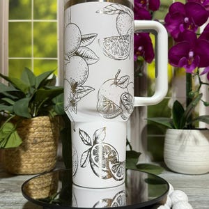 Oranges Citrus Laser Engraved 40oz Tumbler with Handle Lid and Straw, Custom Engraved Seamless Tumbler, Double Wall Insulated Cup