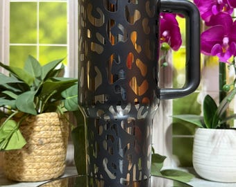 Leopard Print Pattern Laser Engraved Tumbler, 30oz or 40oz Insulated Stainless Steel Travel Cup