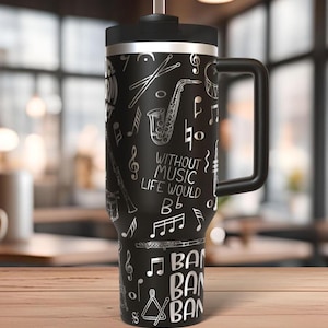 Band Marching Band Laser Engraved 40oz Tumbler with Handle Lid and Straw, Custom Engraved Seamless Tumbler, Double Wall Insulated Cup