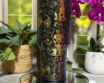 Laser Engraved Beagle Dog Tumbler, 40oz  Black Rainbow Insulated Stainless Steel Cup