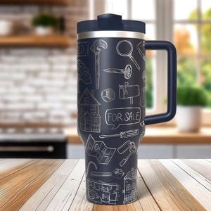 Vaso de viaje de acero inoxidable con aislamiento de 30 o 40 oz, grabado con láser, para desarrolladores inmobiliarios.