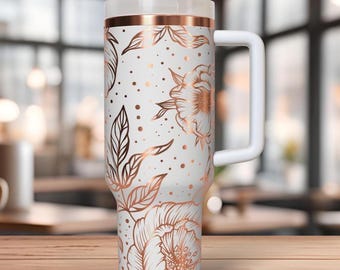 Pretty Peonies Laser Engraved Tumbler, 40oz Insulated Stainless Steel Travel Cup