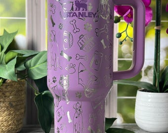 Boxer Dog Doodles Laser Engraved 40oz Tumbler with Handle Lid and Straw, Custom Engraved Seamless Tumbler, Double Wall Insulated Cup