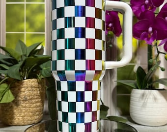 Lasergegraveerde beker met dambordpatroon, geïsoleerde roestvrijstalen reisbeker van 30 of 40 oz