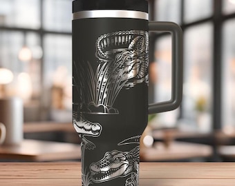Alligator Lover Gift Tumbler | Alligators 40oz Cup | Laser Engraved Reptile Mug | Custom Seamless Design | Lid & Straw