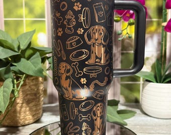 Beagles Dog Doodles Laser Engraved 40oz Tumbler with Handle Lid & Straw, Custom Engraved Seamless Tumbler, Double Wall Insulated Cup