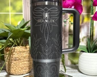 Lasergegraveerde beker met westernlaars, 30 oz of 40 oz geïsoleerde roestvrijstalen reisbeker