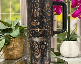 Kubek termiczny Country Music z grawerunkiem laserowym, 40-uncjowy, izolowany, ze stali nierdzewnej