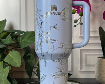 Bicchiere termico da viaggio in acciaio inossidabile isolato, con incisione laser a tema limoni e agrumi, capacità 30 oz o 40 oz.