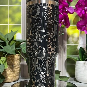 Halloween Western Ghost Doodles Boo Haw! Laser Engraved 40oz Tumbler w/ Handle Lid & Straw, Custom Seamless Tumbler, Double Wall Insulated