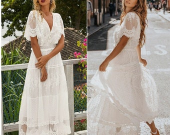 womens white boho dress