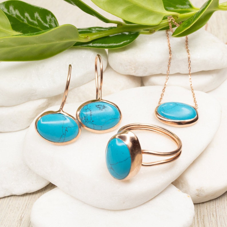 Rose Gold Turquoise Set, Silver Turquoise Necklace, shops Handmade Ring, Turquoise Earrings, Rose Gold Set, Gold Filled Set, Turquoise Necklace