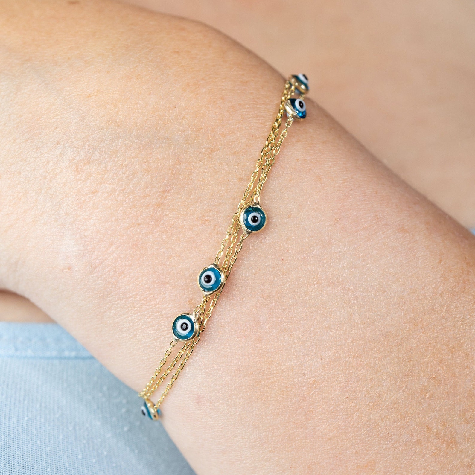 14K Gold Filled Evil Eye Bracelet Gold Evil Eye Bracelet Etsy UK