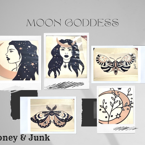 Moon Goddess Witchy Magic Boho Moth Furniture Transfer - Honey & Junk Furniture Tattoo HEAT STAMP - Accessory Decal