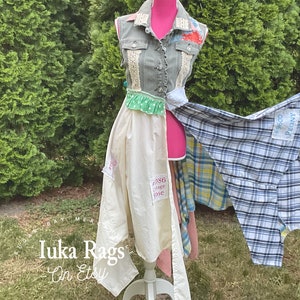 Iuka Rags OOAK UpCycled Denim / Jean Duster - SZ L -Refashioned, Slow Fashion, Wearable Art, Vintage Style Shabby Chic Clothing,