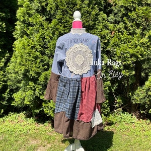 Iuka Rags OOAK UpCycled Dress SZ M /Large -Refashioned, Mori, Slow Fashion, Wearable Art, Vintage Style Shabby Chic Clothing