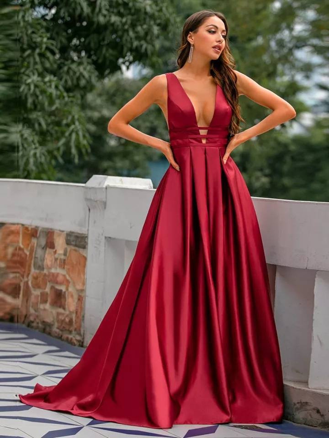 Sexy Long Satin Prom Dress Elegant V Neck Long Satin Dress - Etsy