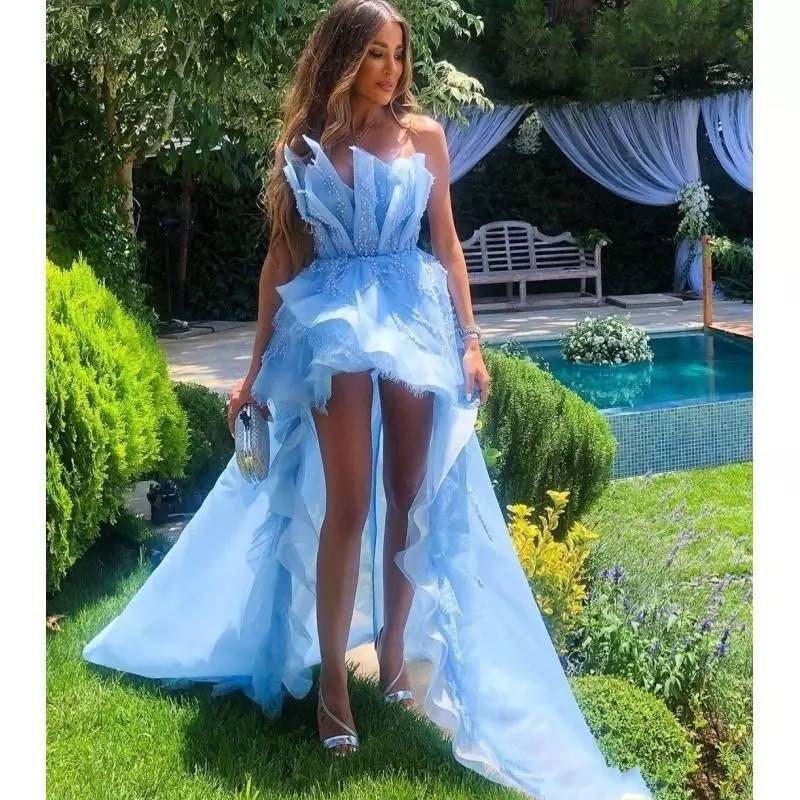 Pretty Sky Blue High Feather Prom Dress off Etsy