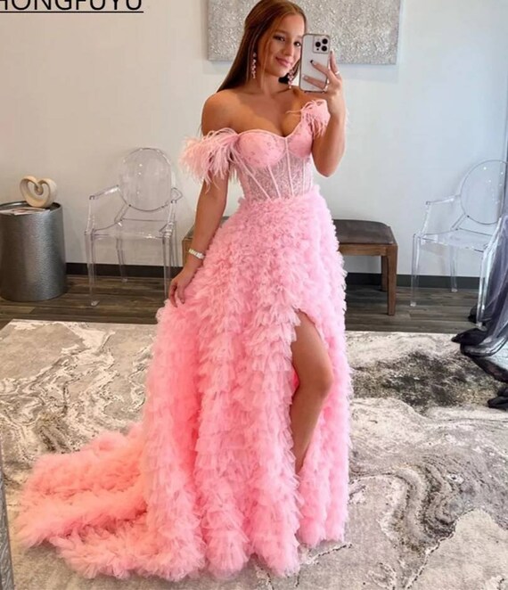 Elegant Pink Corset Bodice Dress High Slit Long Dress off - Etsy Singapore