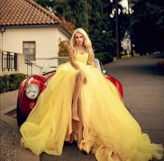 Princess Yellow Puffy Tulle Prom Gown off the Shoulders Lush - Etsy UK