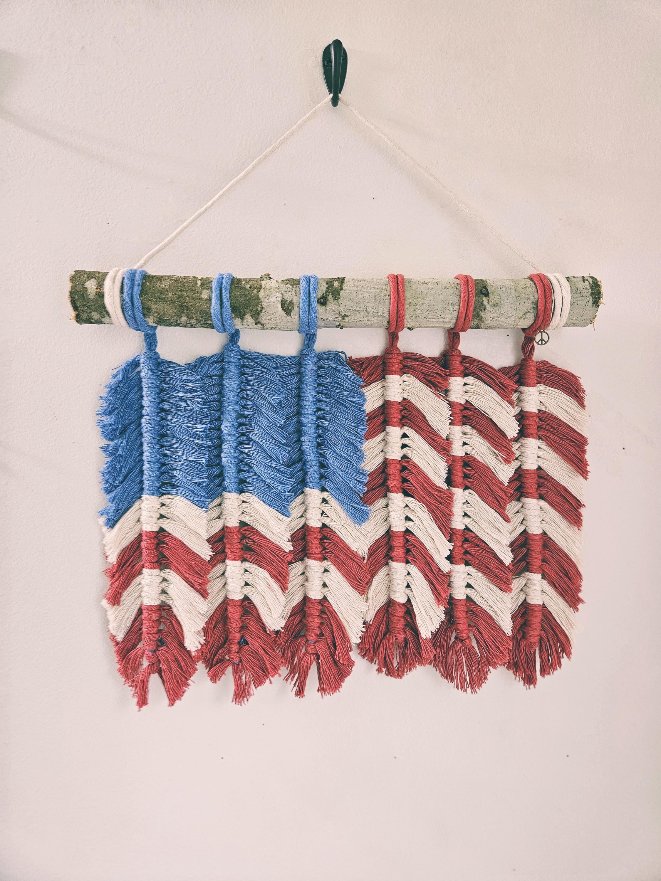 American Flag Macrame Wall Hanging - Macrame - Fiber Art
