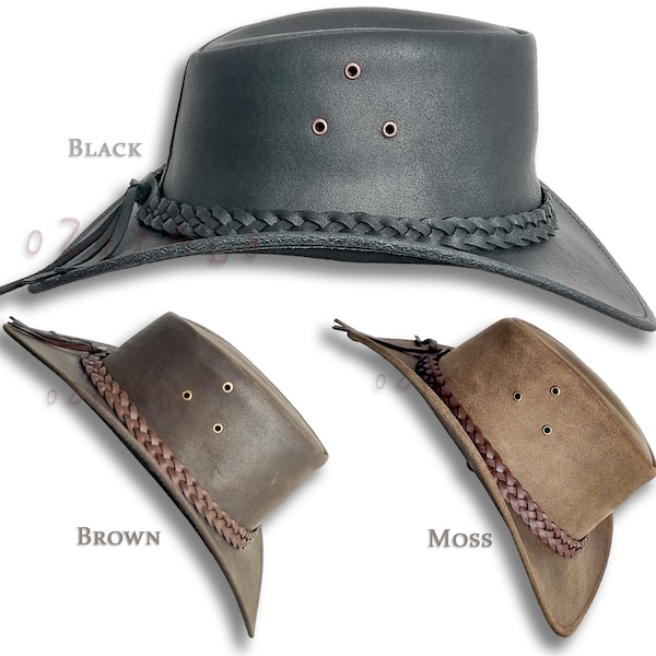Leather Hat 【oZtrALa】 Australian Oiled Outback Aussie Western Cowboy Mens Womens Kids Black Brown HL11 Ballarat